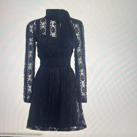Red Valentino Navy Blue Lace Dress with Tie Neck - Picture 11 of 14